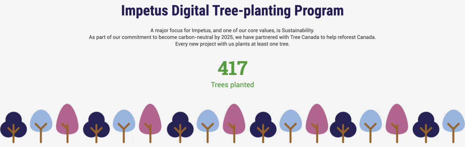Screenshot of live Impetus Digital Tree planting counter