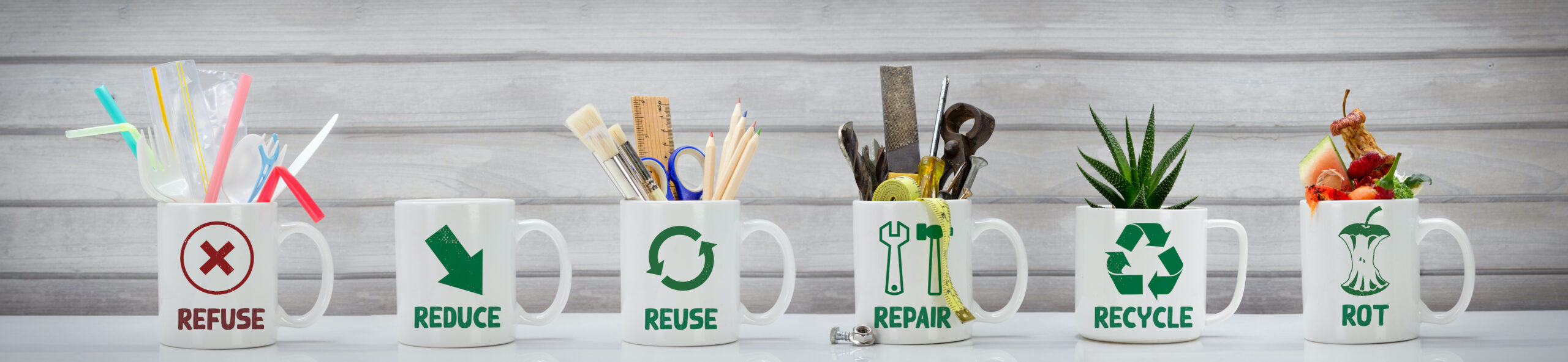 The 6Rs of sustainability: refuse, reduce, reuse, repair, recycle, rot